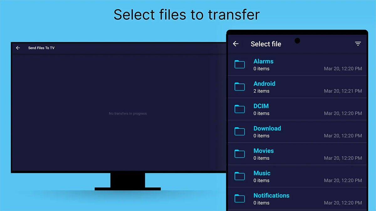 راه حل دوم: استفاده از اپلیکیشن‌های انتقال فایل (مثل Send Files to TV)