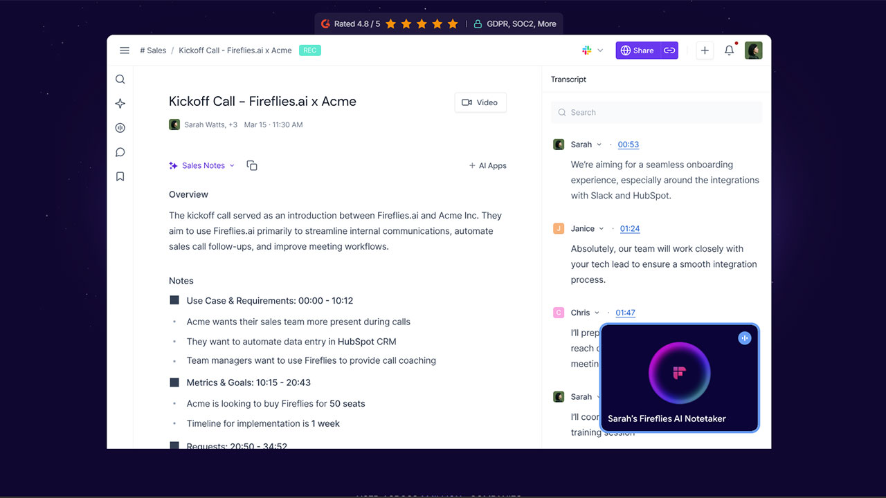 ۵. افزونه Fireflies.ai؛ ناجی جلسات آنلاین و منشی تماموقت هوشمند
